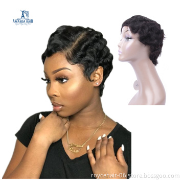 Cheap Wholesale Raw Cambodian Unprocessed Virgin Remy Pixie Cut Short Loose Deep Wave Curly Human Hair Wig